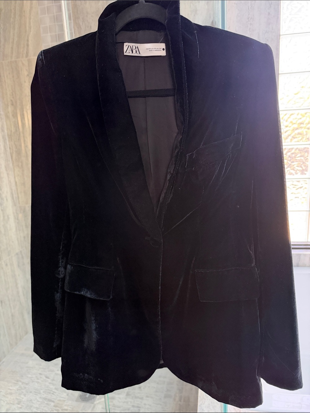 Zara Black Velvet Blazer Tuxedo Jacket